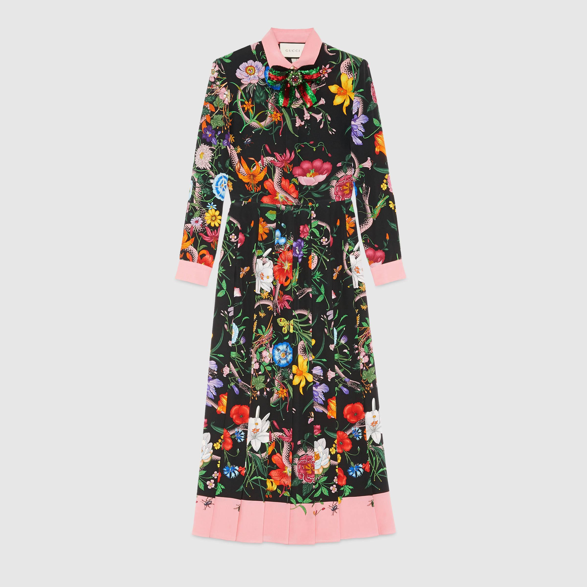 Gucci Flora Snake Print Silk Dress in Multicolor Lyst